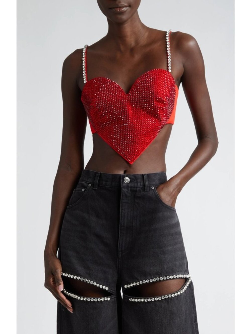 Area Women's Crystal Trim Stretch Virgin Wool Heart Cami Tank Top Scarlet Size 2